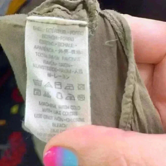 Free People olive green chain button down shirt Xs - Picture 7 of 8